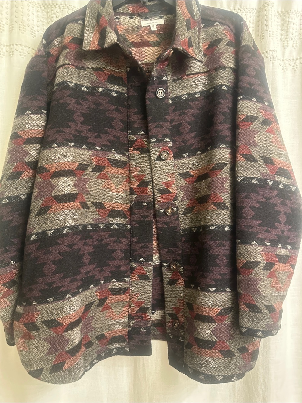 Maurices Aztec Utility Jacket in Black, Plum & Rust-Tone